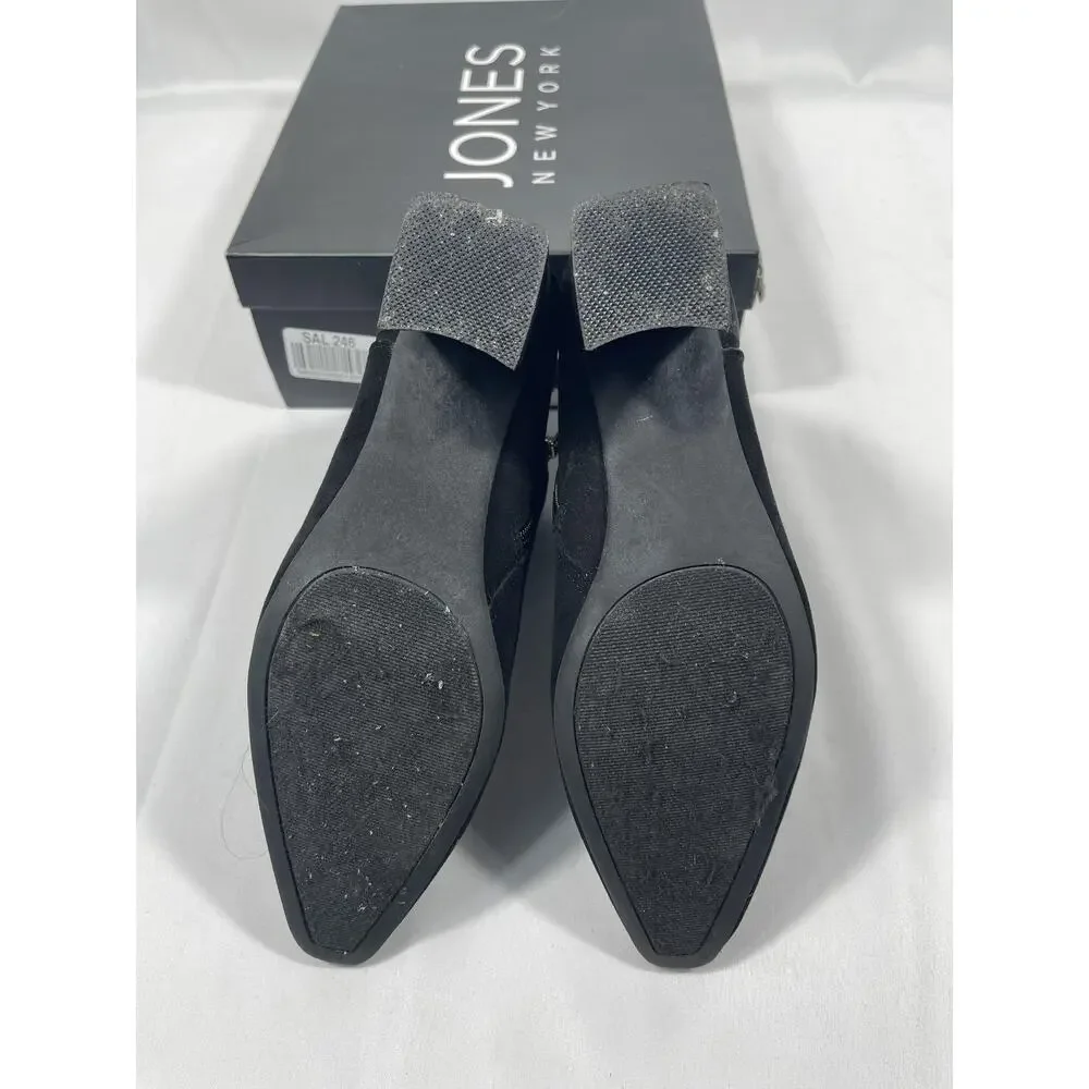 Jones New York Shoes Women's Size 8.5 Black Delno Booties Heels Block Zip Suede - Picture 6 of 7